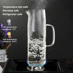 Joeyan 1.5 Liter 51oz Glass Pitcher with Lid, Fridge Door Glass Water Jug, Easy Clean Heat Resistant Water Carafe for Hot and Cold Beverages,Coffee, Iced Tea & Juice, Including Long-Handled Brush
