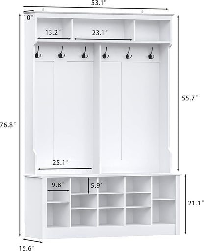Wodeer Hall Tree with Bench and Shoe Storage, 6 Hooks, 12 Shoe Cubbies - Image 8