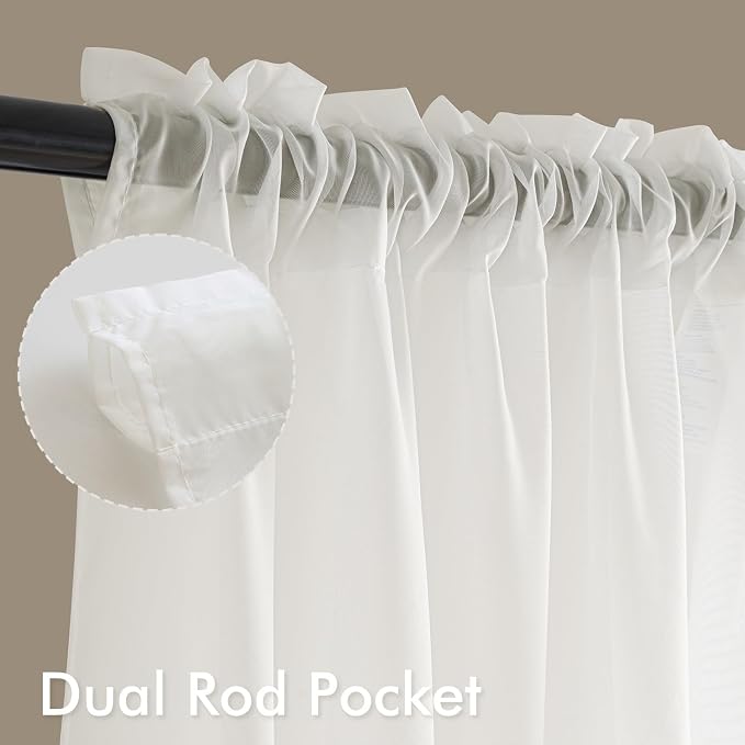 MIULEE Ivory Sheer Curtains 90 Inches Long 4 Panels 42 x 90 Inches | Light - Image 3
