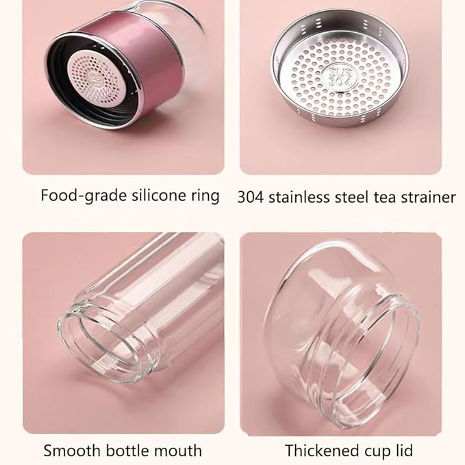 QUROXO 2025 New Tryteava Glass Infuser, Teava 3-In-1 Smart Tea Infuser with Cup Brush, Double-Layer Borosilicate Glass Tryteava Tea infusers Separation Cup (Gold, 350ml (12oz))