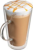 Restaurantware-Forma Professional 13.5 oz Double Wall Glass Mugs, 12 Insulated Coffee Mugs With Handle - Dishwashable, Reusable, Clear Glass Beverage Cups, Freezable, For Hot Or Cold Beverages