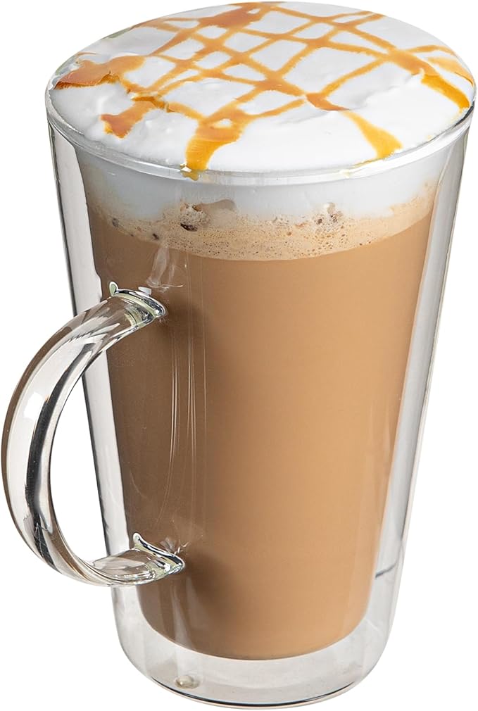 Restaurantware-Forma Professional 13.5 oz Double Wall Glass Mugs, 12 Insulated Coffee Mugs With Handle - Dishwashable, Reusable, Clear Glass Beverage Cups, Freezable, For Hot Or Cold Beverages