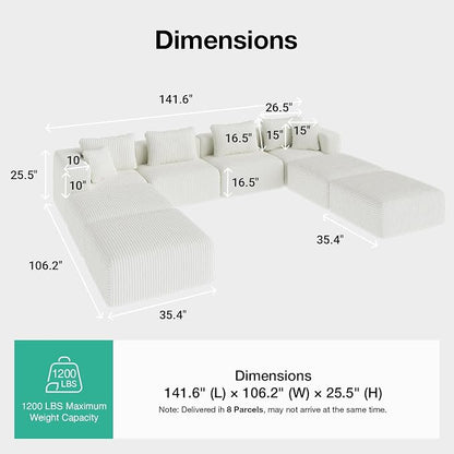 Novilla 141" Modular Sectional Sofa, Modern Cloud Sectional Couch - Image 2