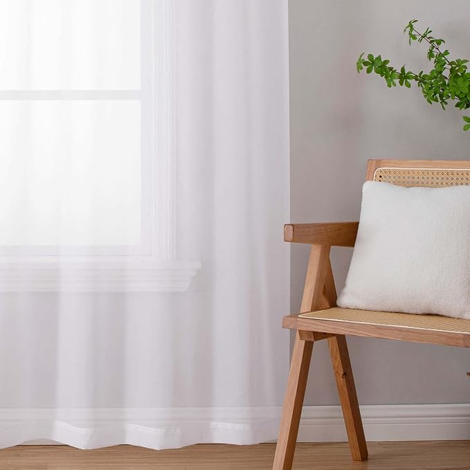 Sheer White Curtains for Bedroom Living Room 90 Inches Long 2 Panels Set - Image 9