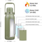 BJPKPK Insulated 50oz Thermos Water Bottle with Lid and Carry Handle Insulated Stainless Steel Water Bottles for Outdoor Sports,Army Green