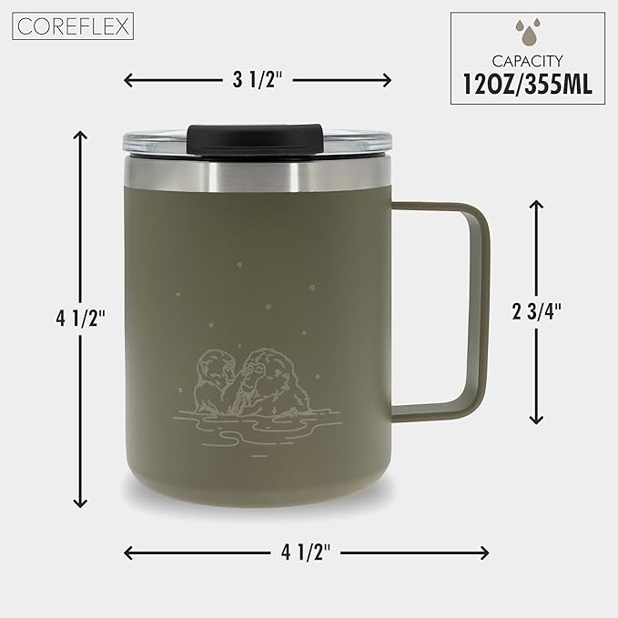 COREFLEX 12 oz Insulated Coffee Mug with Handle & Lid, Stainless Steel Double Walled Vacuum Insulated Tumbler,Travel Coffee Cup Thermal - Home, Office, Travel, Outdoor, Camping