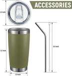 COMOOO 20oz Double Wall Vacuum Insulated Travel Mug, Stainless Steel Tumbler with Lid and Straw Durable Powder Coated Insulated Coffee Cup for Cold & Hot Drinks (Army Green, 2 Pack