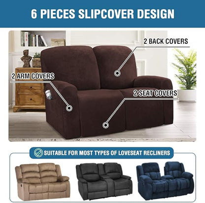 H.VERSAILTEX Velvet Stretch Recliner Couch Covers 6-Pieces Recliner Loveseat - Image 2