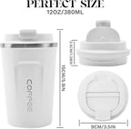 YINBAOGE Insulated Travel Coffee Mug Spill Proof Leak Proof Pobtable To Go Camping Stainless Steel Coffee Tumbler Reusable Coffee Cups with Lids Thermos for Hot and Cold Drink (2nd-White, 12 OZ)