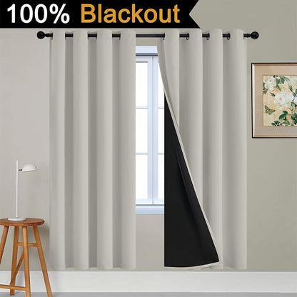 Yakamok Cream Beige 100% Blackout Curtains 72 Inches Long 52" Wide 2 Panels | - Image 7