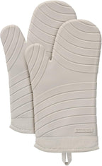 Beneno Oven Mitts, Heat Resistant BPA-Free Soft Silicone Oven Mitts 2-Pack, Waterproof Non-Slip Flexible Oven Gloves with Comfort Cotton Lining, Durable Kitchen Mitt Set for Baking Grill, 7"x13" Beige