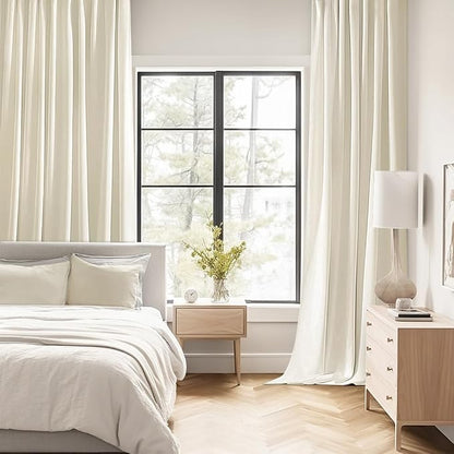 MIULEE Beige White Back Tab Blackout Curtains 52x108 Inch Long 2 Panels Set | - Image 2