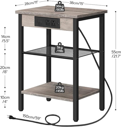 HOOBRO Side Table with Charging Station and USB Port, Small End Table - Image 3