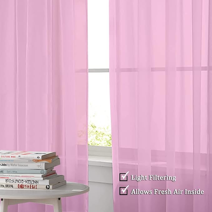 Sheer Pink Curtains, Sheer Curtains 84 inch Length 2 Panels Set, Rod Pocket - Image 3
