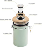 TEDSWAIT Coffee Canisters Airtight Coffee Bean Storage Container Kitchen Stainless Steel Food Storage Container with Scoop Date Tracker & CO2 Valve 61Fl Oz (Green)