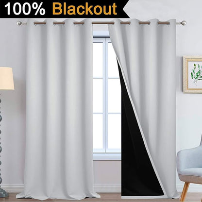 Yakamok Light Grey 100% Blackout Curtains 108 Inches Long 52" Wide 2 Panel | - Image 2