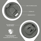 Ideus Vacuum Insulated Coffee Mug, 16oz Reusable Stainless Steel Thermal Double Walled cup with Handle and Slider Lid for Hot & Cold Beverages, BPA Free (Leapord Gray)