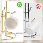 HULISEN Mug Holder for Large Cups, Mug Tree for Counter with 6 Hooks, Metal Coffee Mug Stand for Easy Pick, Place and Display, Coffee Bar Accessories and Decor, Free Standing Mug Rack, Gold
