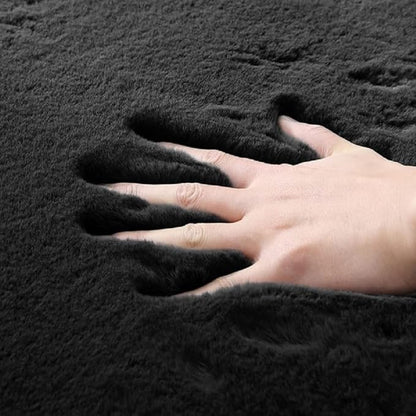 ORINOVA Black Fluffy Rug for Bedroom Shag Rug Washable Carpet Faux Rabbit Fur - Image 5