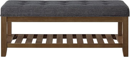 24KF Large Rectangular Upholstered Tufted Linen Fabric Ottoman Bench, Padded - Image 4