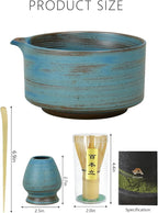 Artcome Japanese Matcha Bowl Set with Pouring Spout, Ceramic Matcha Whisk Holder, Bamboo Tea Scoop, Matcha Whisk, and Tea Manual - Traditional Chawan Set for Matcha Lovers