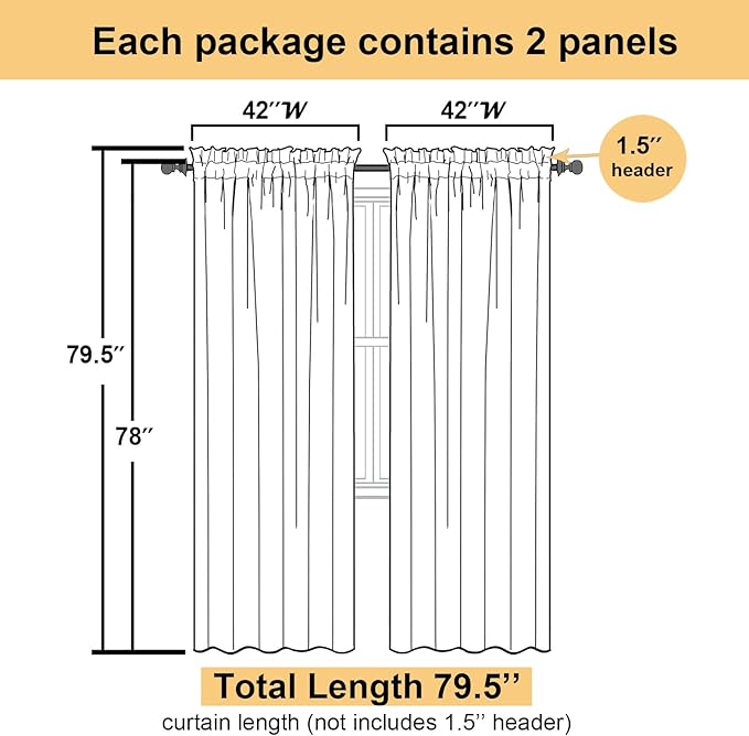 White Sheer Curtains 78 Inches Long 2 Panels Set, Soft Voile Light Filtering - Image 3