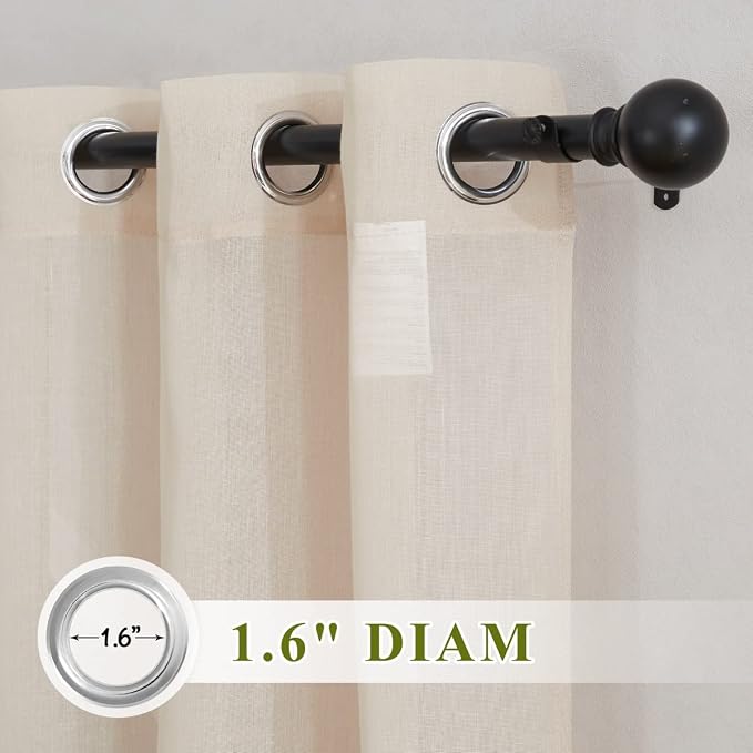 NICETOWN Semi Sheer Beige Curtains 84 inches Long, Grommet Linen Weave Vertical - Image 2