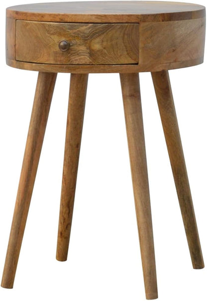 Nordic Inspired Circular Bedside Table 1 Drawer Oak Wood - Image 6