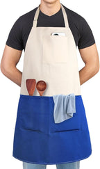 Chef Apron Unisex Two-Tone Professional Kitchen Bib Apron with 2 Pockets Cooking, Grilling, and Baking Gift