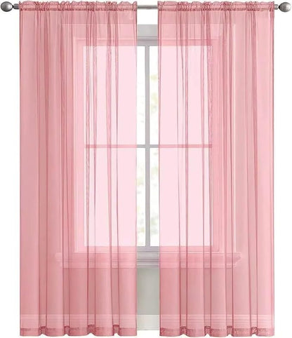 SpaceDresser Sheer Blush Curtains 4 Panels Rod Pocket Semi-Sheer Curtain 84 - Image 8