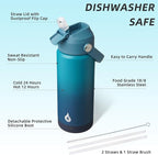 BJPKPK Insulated Water Bottle with Straw Lid, 18oz Thermos Water Bottles with Soft Nozzle, Flex Handle & Non-slip Boot, BPA Free Leak Proof Stainless Steel Metal Thermos, Tumblers, Cups,Vast