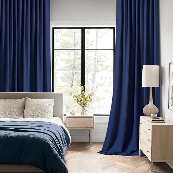 MIULEE Navy Blue Back Tab Blackout Curtains 52x96 Inch Long 2 Panels Set | Rod - Image 2