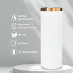 20 oz Skinny Tumblers Bulk, Stainless Steel Insulated Tumbler with Lids and Straws, Slim Double Wall Powder Coated Travel Coffee Mugs, Reusable Cup for Hot and Cold Drinks (White,1 pack)