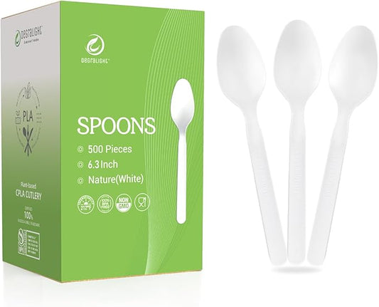 Compostable Spoons [500 Pcs] Disposable Spoons Bulk BPI Certified BPA-Free, Heat Resistant, Durable Disposable Utensils Alternative to Plastic Silverware for Daily, Party & Camping