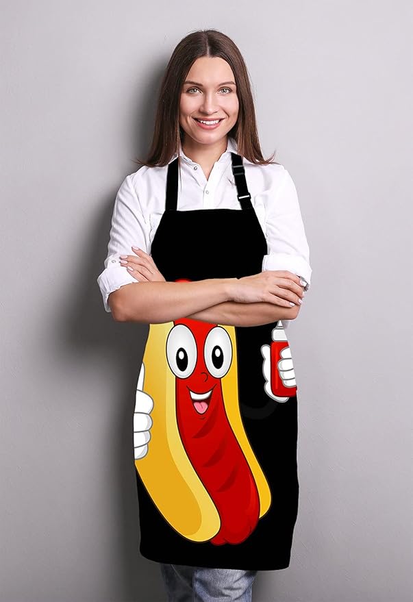 Funny Hotdog Sandwich Ketchup Kitchen Cooking BBQ Chef Apron,Funny Apron for Men, Women - Dad Gifts, Gifts for Men - Birthday, Mothers Day Gifts for Mom, Wife, Husband, Brother, Friends