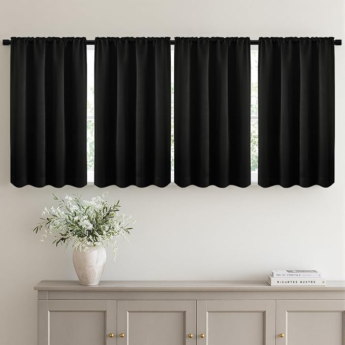 MIULEE Set of 4 Black 45 Inch Short Blackout Kitchen Window Curtains | Bedroom by MIULEE