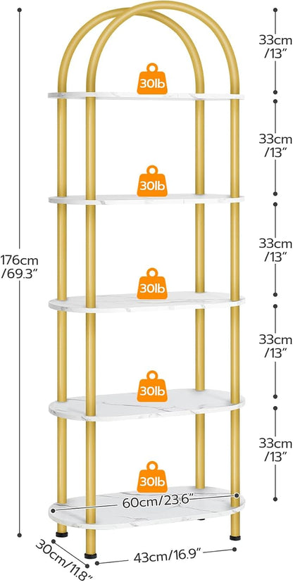 HOOBRO 5 Tier Open Bookshelf, Industrial Arched Bookcase Display Shelf Rack - Image 3