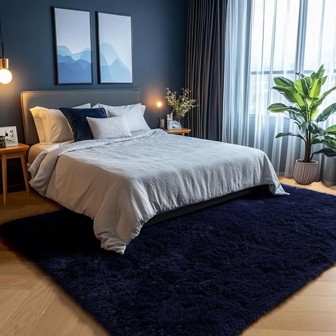 Dark Navy Blue Rugs for Living Room 5x8 Ft, Plush Area Rugs for Bedroom | - Image 5