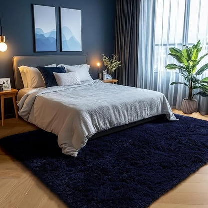 Dark Navy Blue Rugs for Living Room 5x8 Ft, Plush Area Rugs for Bedroom | - Image 5