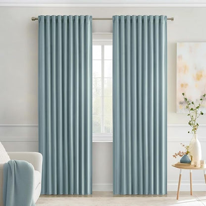 MIULEE Slate Blue Back Tab Blackout Curtains 52x90 Inch Long 2 Panels Set | Rod by MIULEE