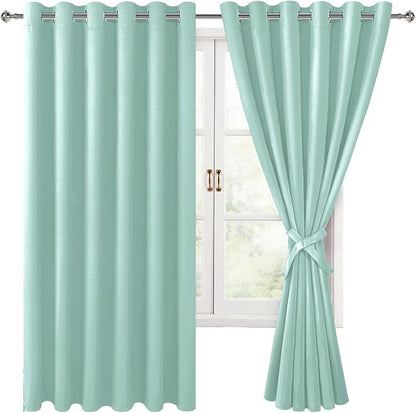 Room Darkening Curtains for Bedroom, 70 x 63 Inches, 2 Panels, Aqua | Thermal by Hiasan