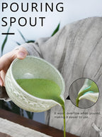 Artcome Matcha Tea Set with Pouring Spout - Green Ceramic Matcha Bowl, Bamboo Whisk, Whisk Holder, Tea Scoop & Matcha Tea Manual for Traditional Japanese Tea Ceremony - Ideal for Gift - Light Green