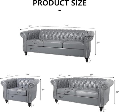 Mid-Century 3 Seater Sofa, Faux Leather Couch - Image 2