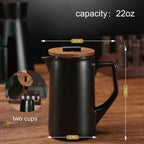 DHPO Ceramic French Press Coffee Maker, 22 Ounce Coffee Press Manual Brewer with Walnut Wood Lid, Premium Food Grade Stainless Steel Filter with Dual Screen for Coffee and Loose Tea, Gift Box, Black