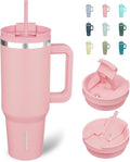 BJPKPK Insulated Tumblers With Handle And Straw 40 oz Stainless Steel Tumbler Cups With Lid,Light Pink
