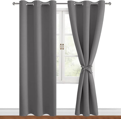 Blackout Curtains for Bedroom 42 x 84 Inch Long Light Grey 2 Panels | Thermal by Hiasan