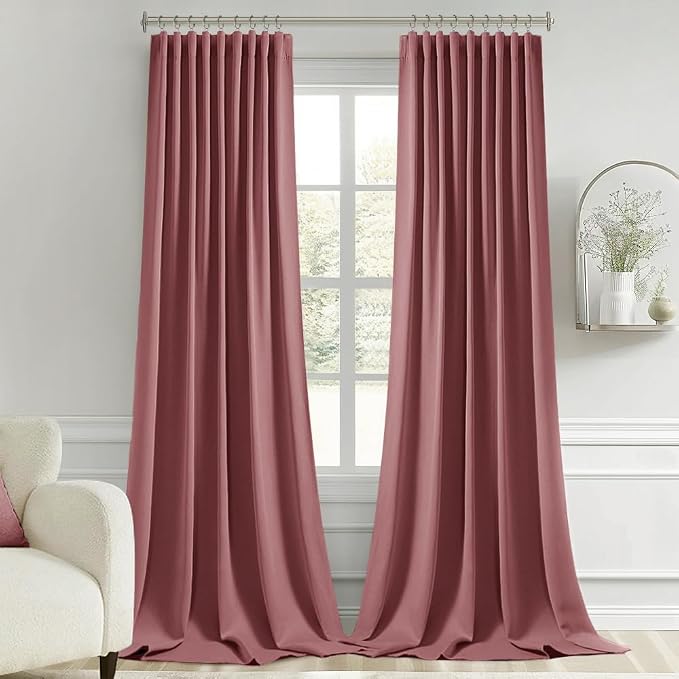 MIULEE Dusty Rose Back Tab Blackout Curtains 52x96 Inch Long 2 Panels Set | Rod - Image 9