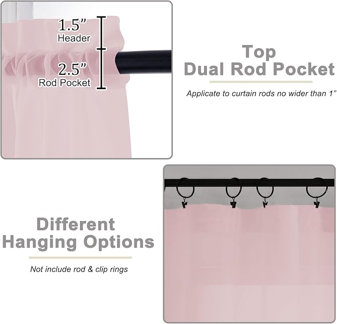 Blush Sheer Curtains 84 Inches Long 2 Panels Set - Image 4