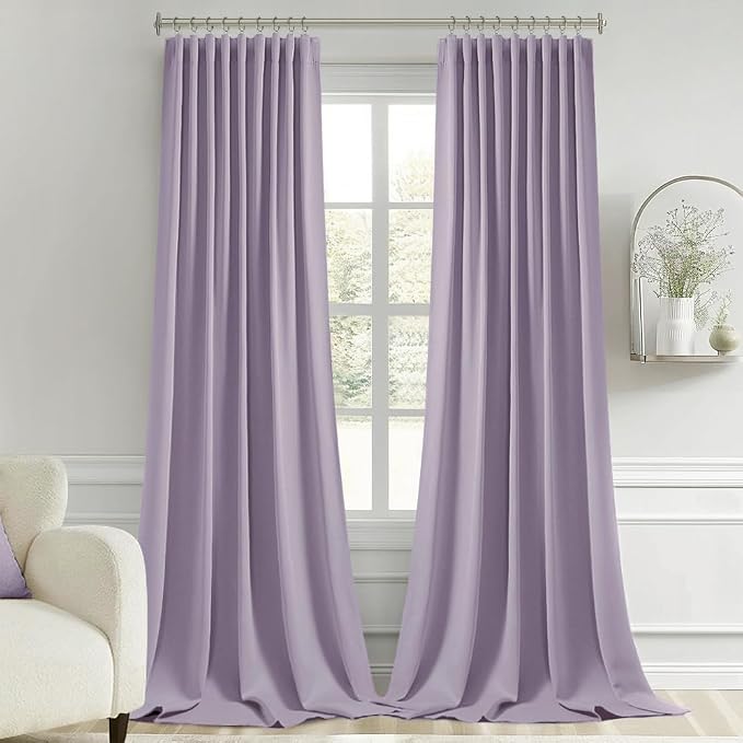 MIULEE Lilac Back Tab Blackout Curtains 52x96 Inch Long 2 Panels Set | Rod - Image 9
