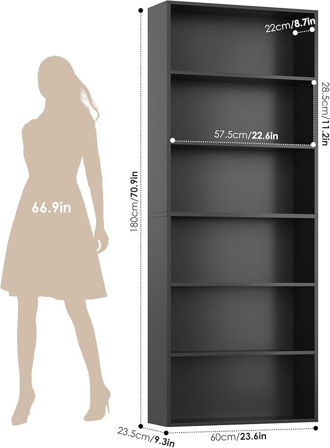 FOTOSOK 6-Tier Open Bookcase and Bookshelf, Freestanding Display Storage - Image 3